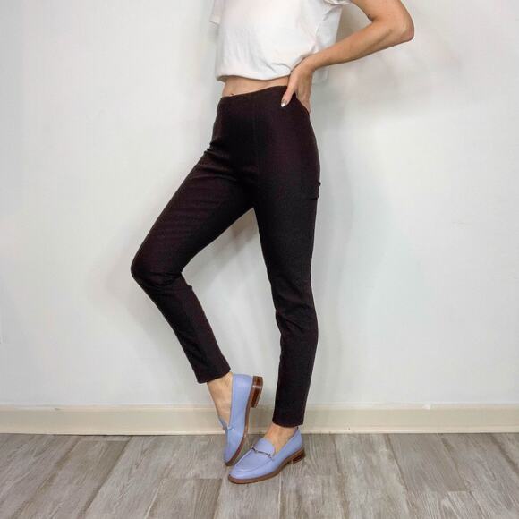 ST. JOHN faux leather pants skinny leg flat front chocolate brown mid rise 3006 - Picture 2 of 14